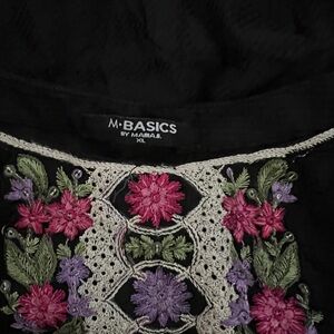 M-Basics Black Floral Embroidered Long Sleeve Dress